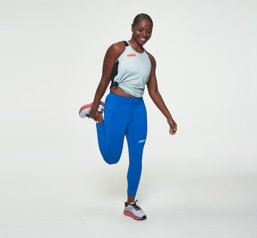 Pantalones Hoka One One Mujer - Performance Crop Tight - Azules - REJ892501